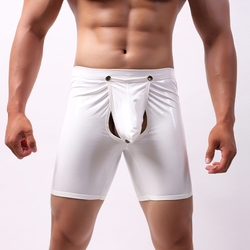 Calzoncillos Hombre Open Penis Pouch Underpants custom Man Shorts Faux Leather fashionable mens sexy underwear