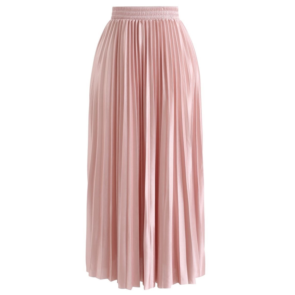 Full Pleated Midi Skirt in Solid Color Peach with Elastic Waistband Fashion and Casual OEM Women's Summer Woven 100% Polyester