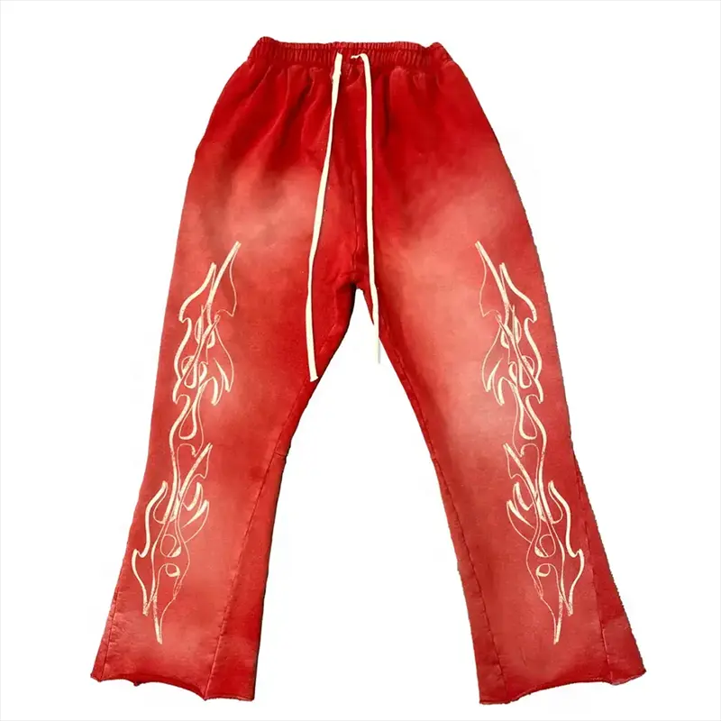 wholesale Acid Wash 100% Cotton Mens blank Sweatpants And Hoodie Set custom flare straight leg baggy stacked sweatpants