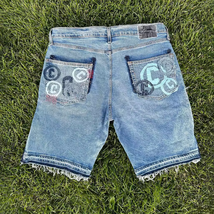 High Quality Heavy Weight Distressed Flared Denim Shorts custom mens cotton Jeans shorts For Men