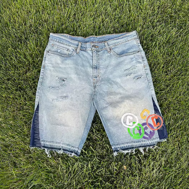 High Quality Heavy Weight Distressed Flared Denim Shorts custom mens cotton Jeans shorts For Men