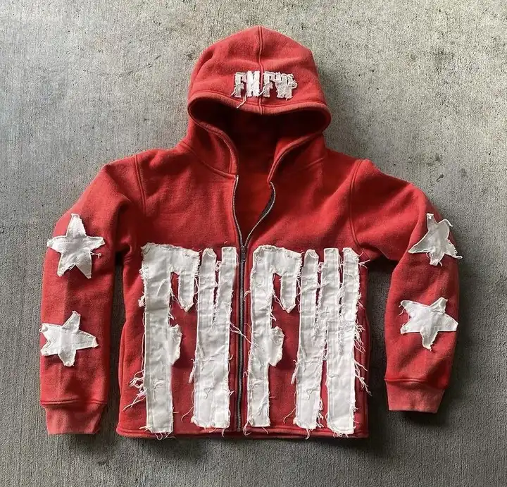 Custom Manufacturer 400 Gsm Heavyweight Thick Distressed Cropped Zipper Vintage Embroidery Patch Men Acid Wash Zip Up Hoodie