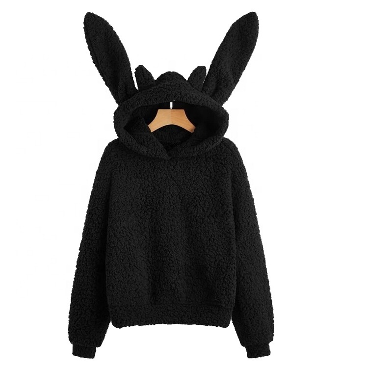 Wholesale  Customized Fashion Cat Ear Hoodies Solid Kangaroo Pocket Hoodie For Women