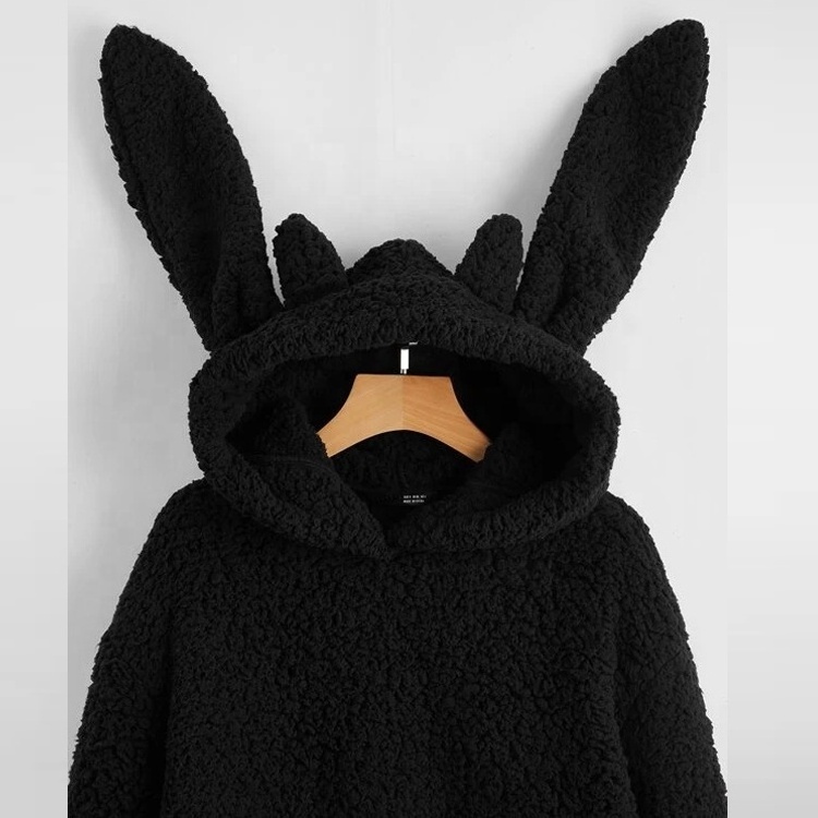 Wholesale  Customized Fashion Cat Ear Hoodies Solid Kangaroo Pocket Hoodie For Women