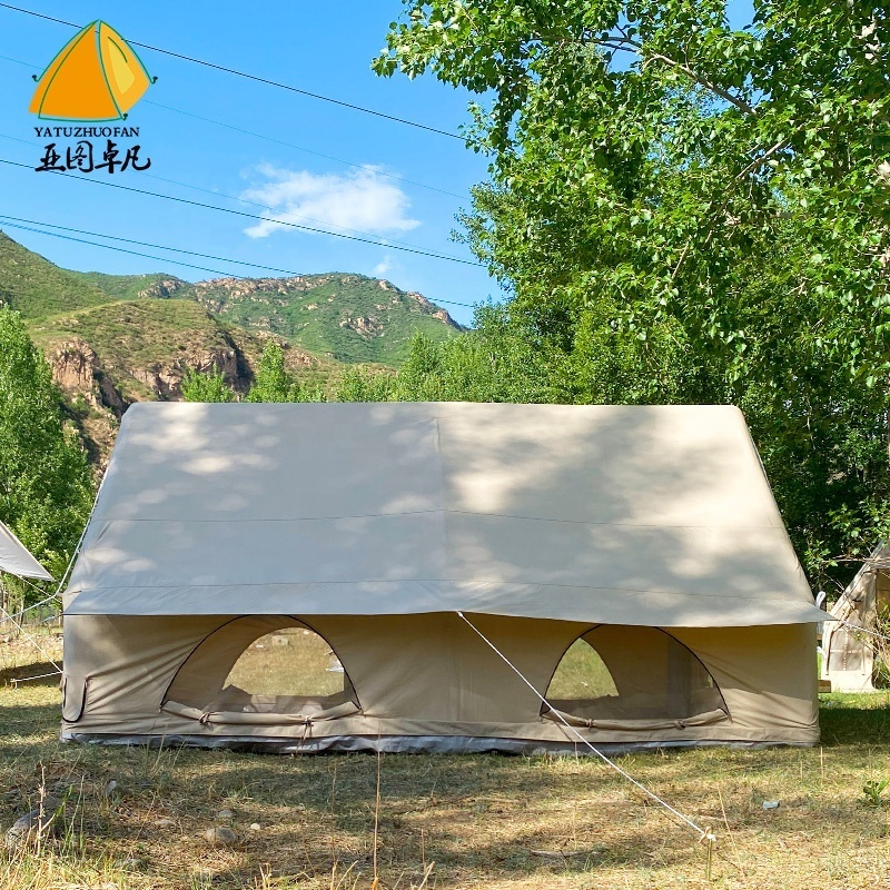 Factory Direct Sales 12sqm cotton air pole glamping inflatable house camping  tent  camping equipment