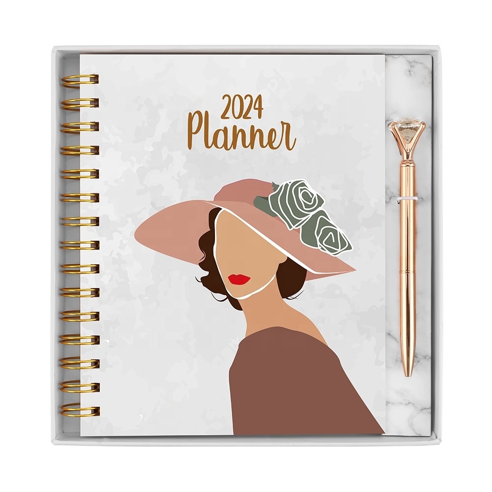 Custom Printing Logo Stationary A5 Spiral Journal Notebooks and 2024 Monthly Weekly Agenda Planners with Box Gift Set