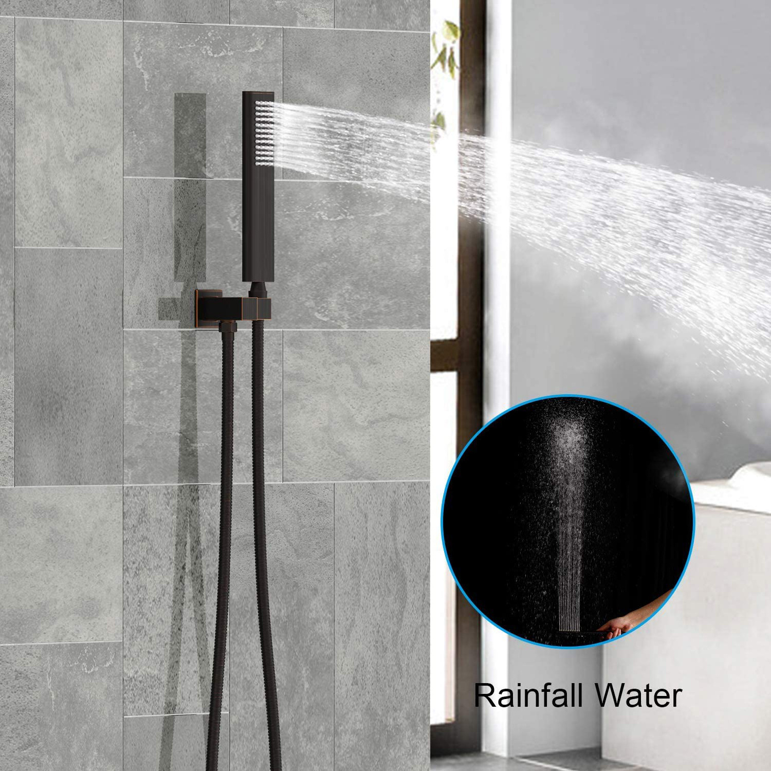 10 Inch Rain Shower Head With Handheld Spray Oil Rubbed Bronze waterfall shower system Contain Shower Valve And Trim Kit