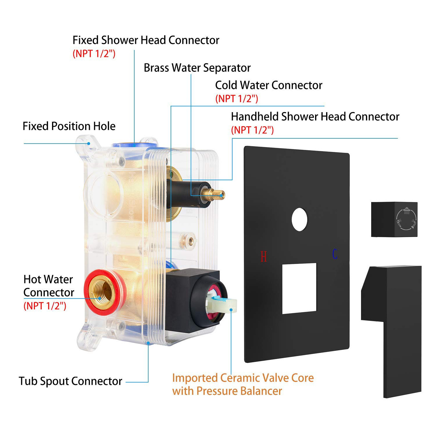 10 inches  High Pressure Rain Shower With Handheld Spray Matte Black Contain Shower Valve And Trim Kit