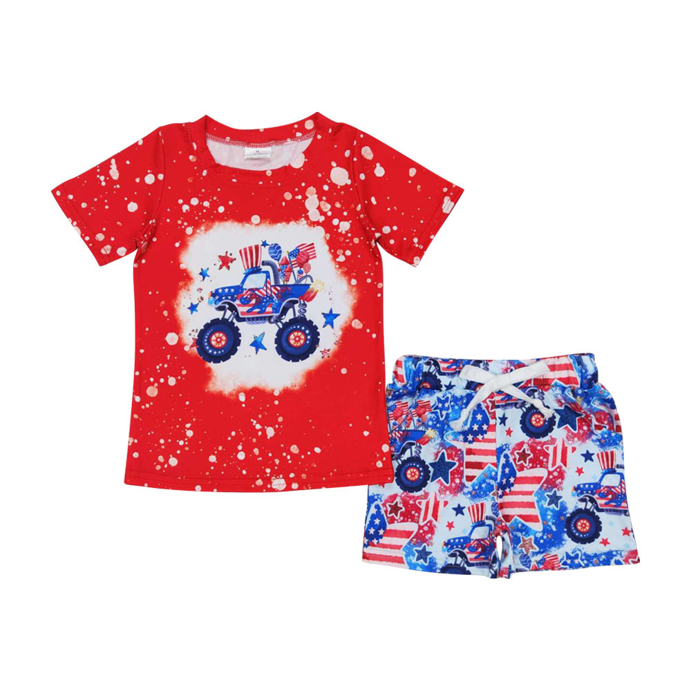 BSSO0583 Jeep flag stars red short sleeve shorts set high quality wholesale boys clothing sets 2 years