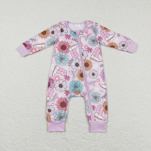 2023 RTS western kids clothing cowgirl boots flower PJs baby zipper sleeper children boutique clothes