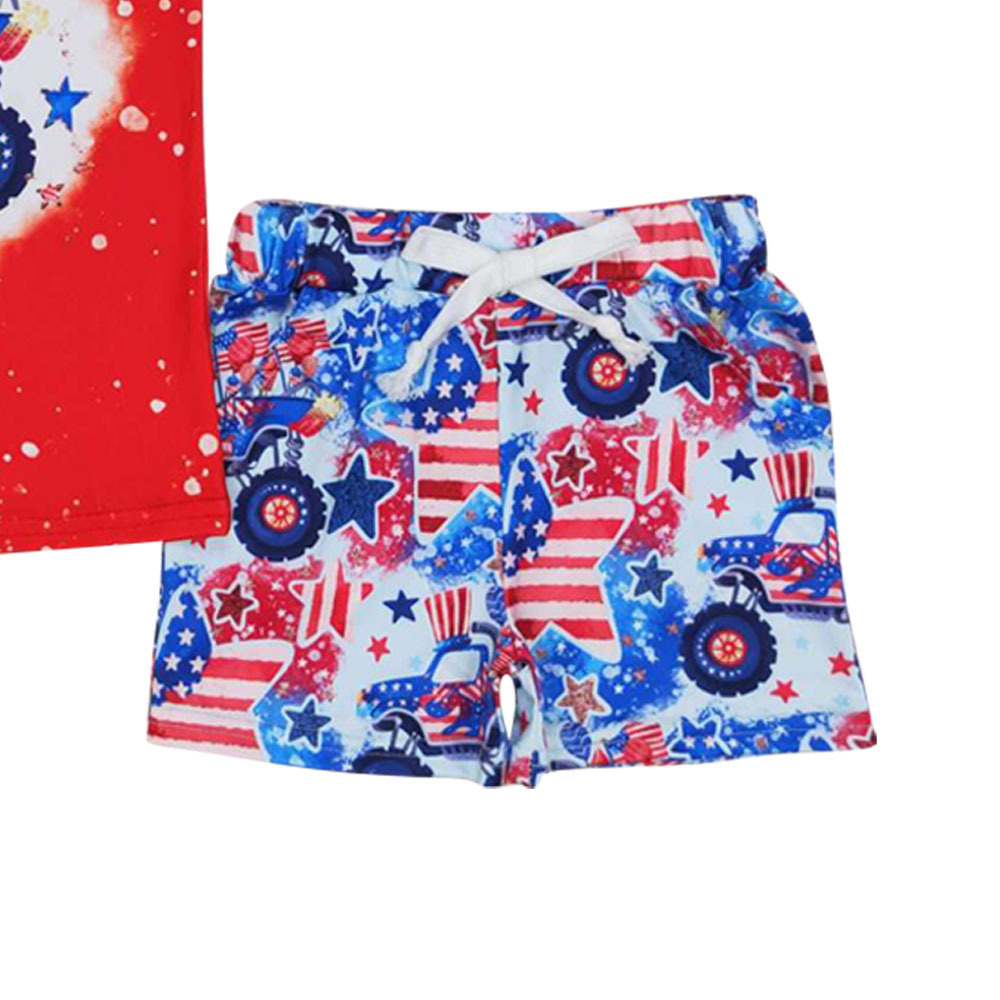 BSSO0583 Jeep flag stars red short sleeve shorts set high quality wholesale boys clothing sets 2 years