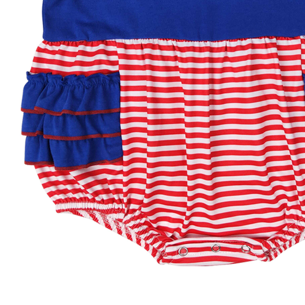 SR1211 Embroidered flag red and white stripes navy blue lace vest romper high quality rompers for baby girl