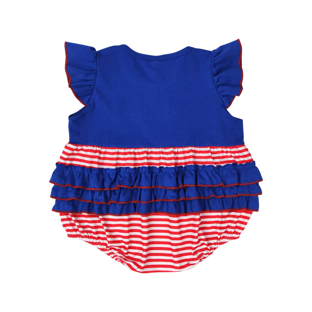 SR1211 Embroidered flag red and white stripes navy blue lace vest romper high quality rompers for baby girl