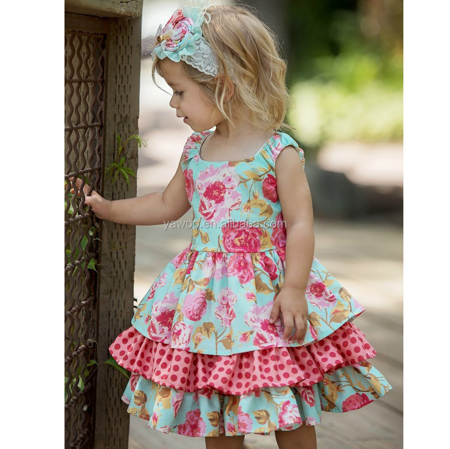 Yawoo new arrivals rose flower boutique girls ruffle princess dresses children dress