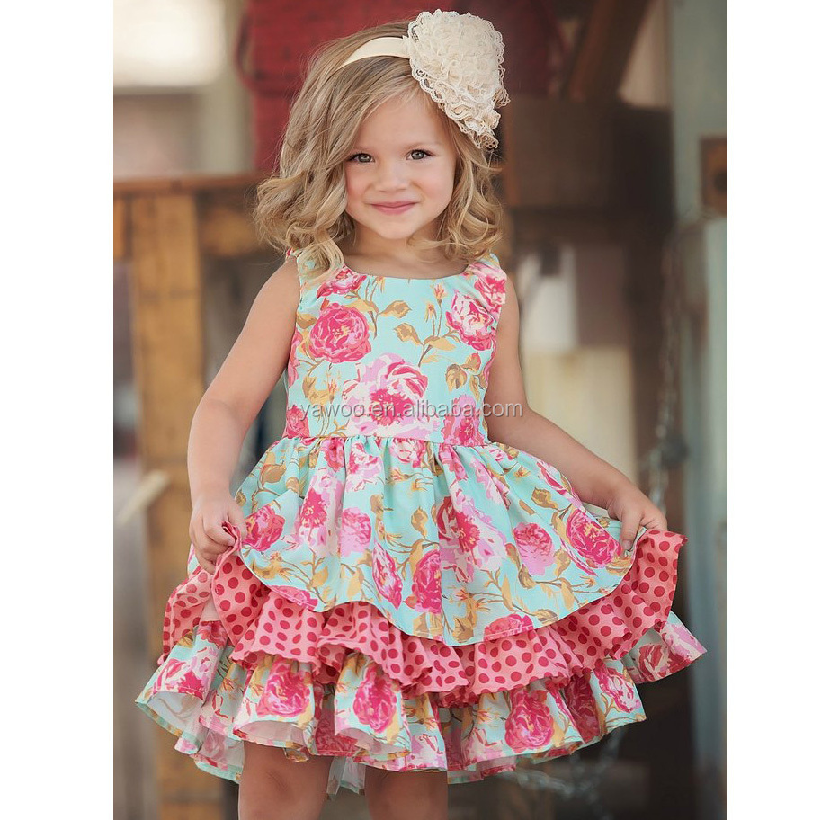 Yawoo new arrivals rose flower boutique girls ruffle princess dresses children dress