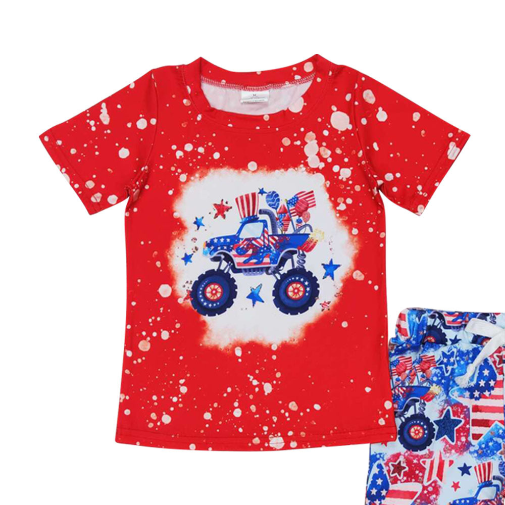 BSSO0583 Jeep flag stars red short sleeve shorts set high quality wholesale boys clothing sets 2 years