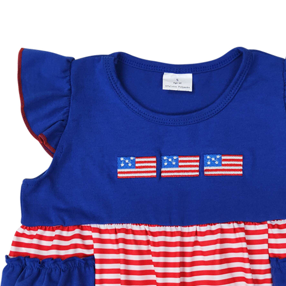 SR1211 Embroidered flag red and white stripes navy blue lace vest romper high quality rompers for baby girl