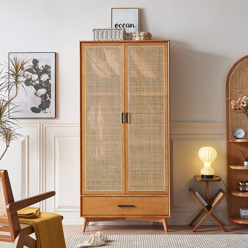 New design wholesale price modern solid wood rattan bedroom closet