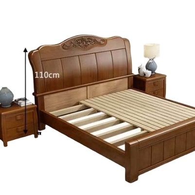 Chinese style full solid wood bed.  Meter double bed modern simple solid wood master bedroom drawers air pressure matri