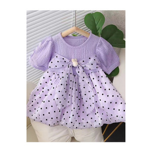 2024 Hot Selling Factory Wholesale Summer Pink Polka Birthday Smocked Girl Dresses Clothing Little Girls Cap Sleeve Dresses