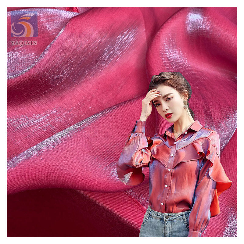 High Quality Pink Rayon Polyester Blend Organza Fabric for Lining Soft Glossy Shiny Satin Organza Fabric