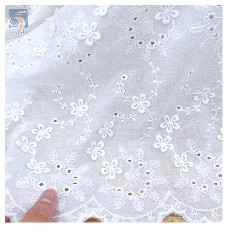 Factory Direct Sales Good Price Water Soluble Lace Fabric Cotton Voile Lace Fabric 3D Floral Embroidery Eyelet Lace Fabric