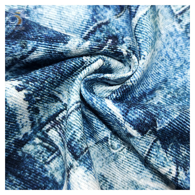 Stock Lot 100 Cotton Dyed Digital Printed Denim Fabric China Designer Distressed Denim Fabric By the Meters