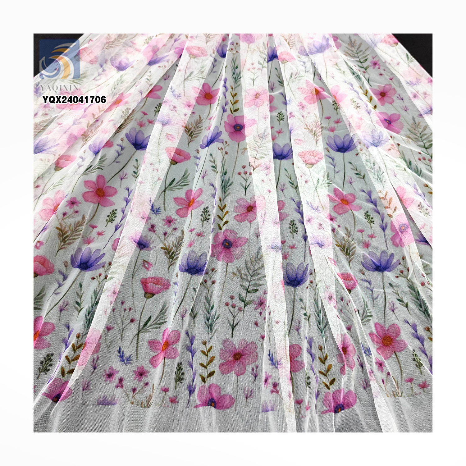 Wonderful Colored Floral Tulle Fabric 100% Polyester Soft Knit Tulle Custom Printed Mesh Fabric Trade