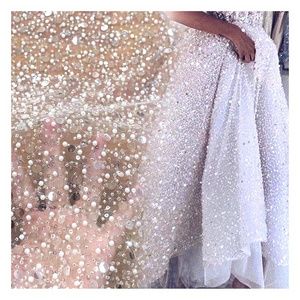 Crystal Sequins Bridal Luxury Embroidery Beads Wedding Tulle White Beaded Lace Fabric