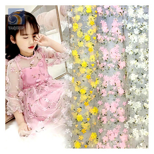 100% Polyester Mesh 3D Floral tulle Embroidery fabric Dress Women's Curtain Lace fabric