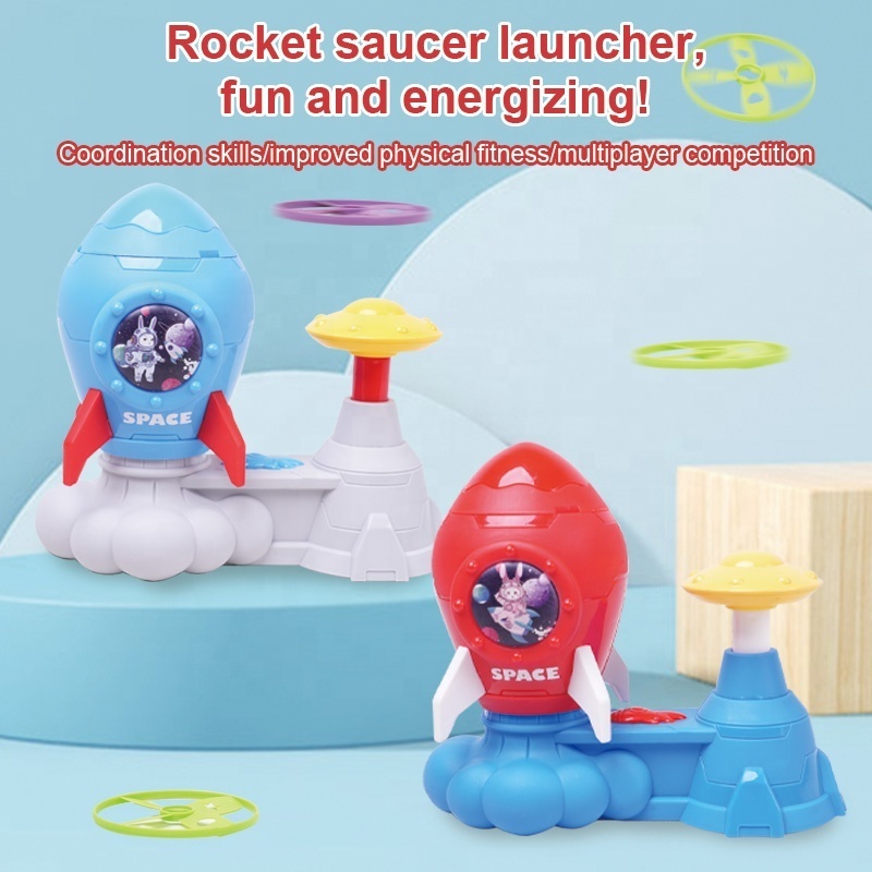 Flying Saucer Mode Spinning Top Rocket Launcher Toys Outdoor Sport Flying Disk Rocket Launcher For Kids