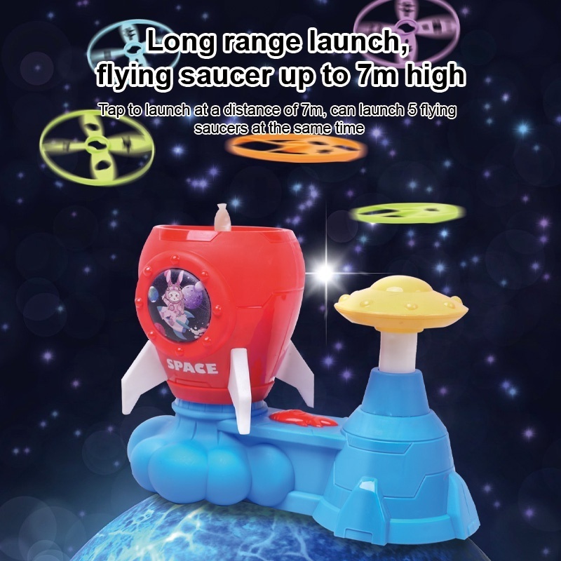 Flying Saucer Mode Spinning Top Rocket Launcher Toys Outdoor Sport Flying Disk Rocket Launcher For Kids