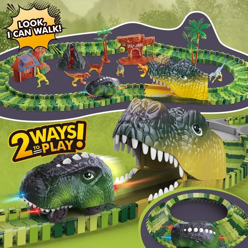 Construction toys Electric Dinosaur car train Dino World Slot Toys Play Set Dinosaur Racer Track Toys For Boys Kids