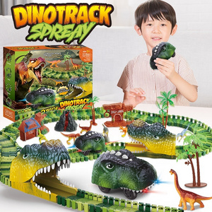 Construction toys Electric Dinosaur car train Dino World Slot Toys Play Set Dinosaur Racer Track Toys For Boys Kids