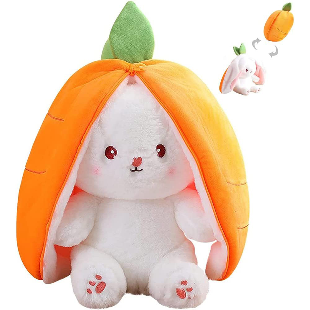 New Cosplay Strawberry Carrot Rabbit Plush Toy Stuffed Creative Bag Into Fruit Transform Baby Cuddly Bunny Plushie Doll for Kids