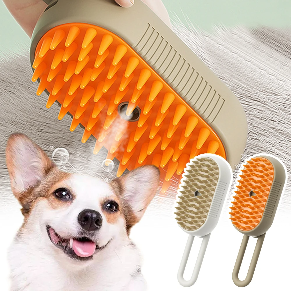 foldable pet hair remover water sticky brush grooming shedding comb 3 in1 self cleaning electric dog cat steam brush with handle