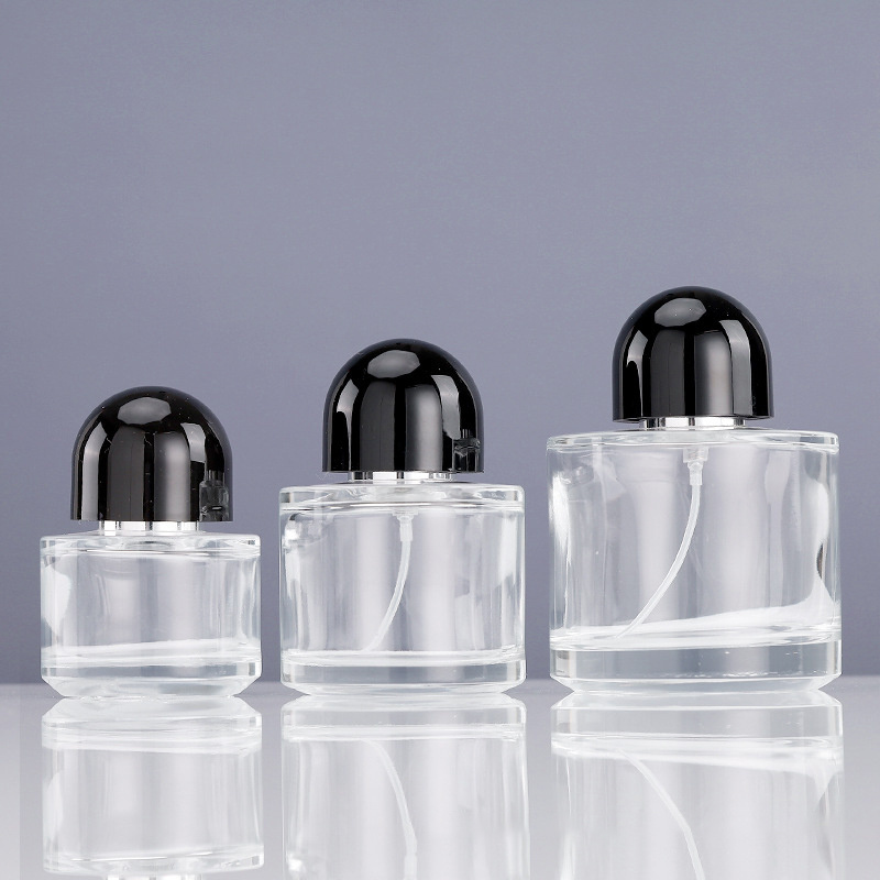 Thickened cosmetic bottle, 50ml split bottle, 100ml cartridge bottle with black cap glass bottle