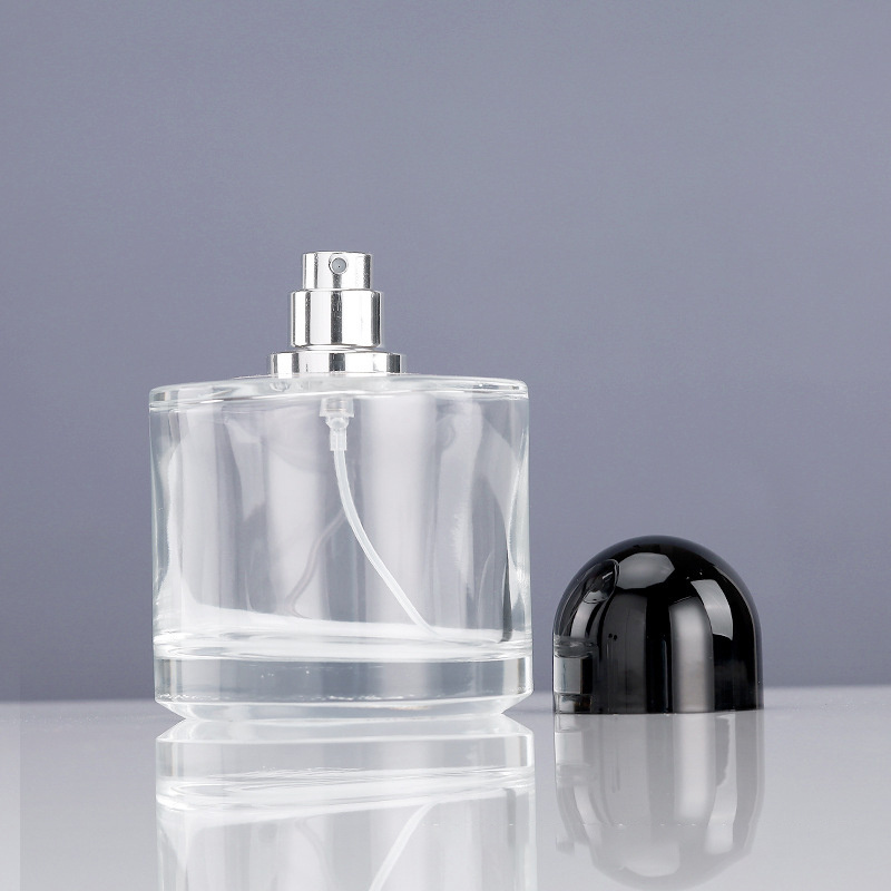 Thickened cosmetic bottle, 50ml split bottle, 100ml cartridge bottle with black cap glass bottle