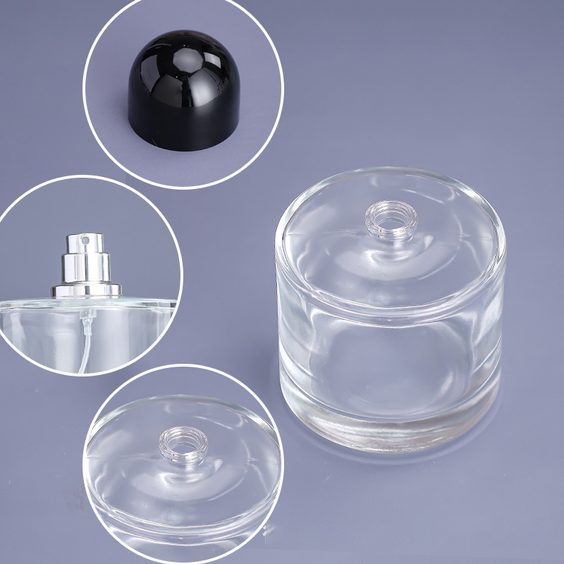 Thickened cosmetic bottle, 50ml split bottle, 100ml cartridge bottle with black cap glass bottle