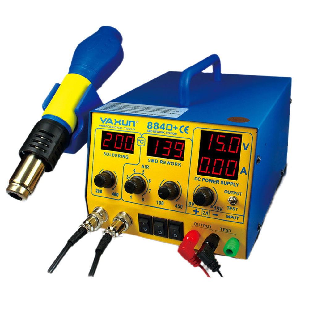 New Yaxun 3 in 1 rework soldering station high quality hot air Station with 15V,2A DC power supply