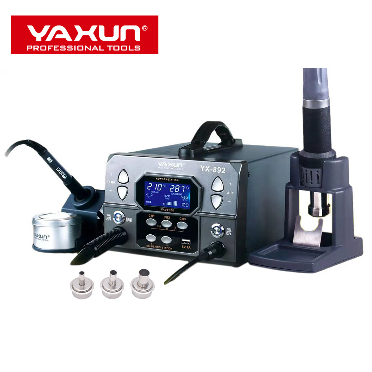 YAXUN YX892 Professional Intelligent lead-free 2 IN 1 hot air gun soldering station   1000W high power rework station