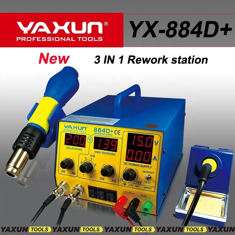 New Yaxun 3 in 1 rework soldering station high quality hot air Station with 15V,2A DC power supply