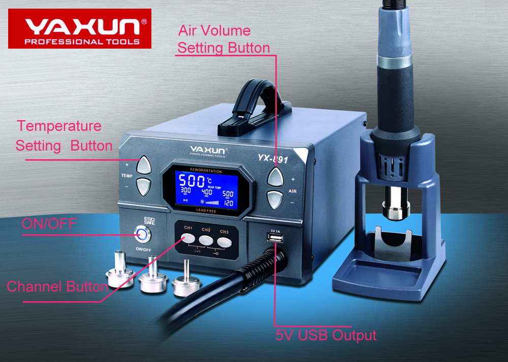 YAXUN YX891 Professional  lead-free hot air gun soldering station Intelligent digital display 1000W high power rework station