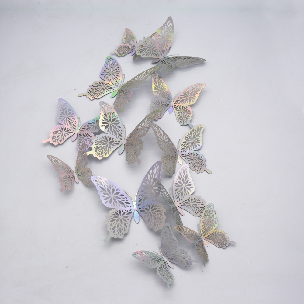 12pcs/pack Newest Style Rose Gold Silver Hollow 3D Butterfly Wall Decor Stickers For Home Room Wedding Decorations