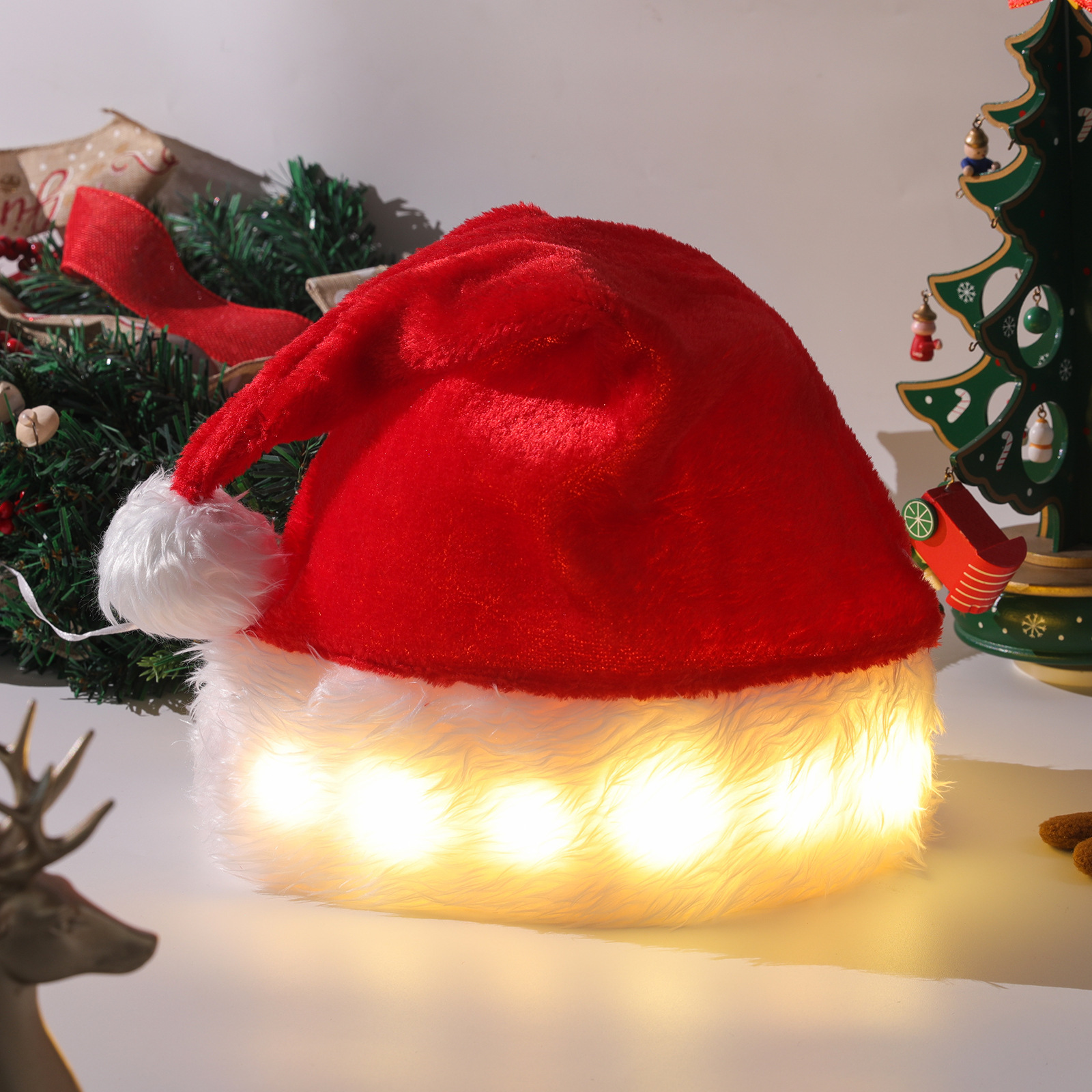 New Christmas Decoration Long Plush LED Light Christmas Hat Santa Claus Hat Christmas Supplies