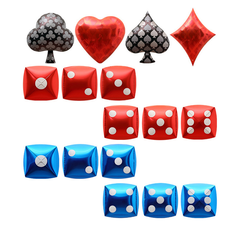 4D Casino Theme Foil Balloon Dice Poker Playing Balloons Casino Party Supplies For Las Vegas Tabletop Party Decoration