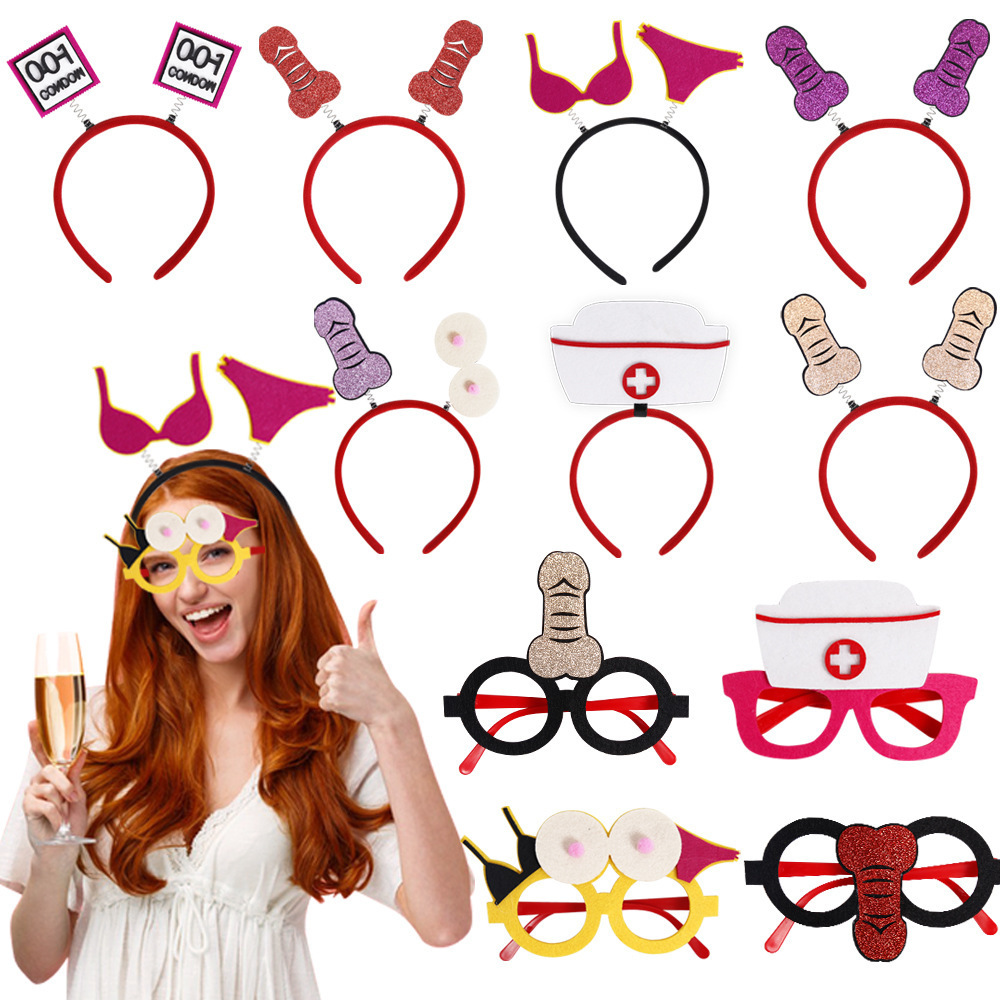 Bachelorette Party Bride to be Accessories Felt Plastic Hen Party Glasses Headband Hens Party Supplies for Bar