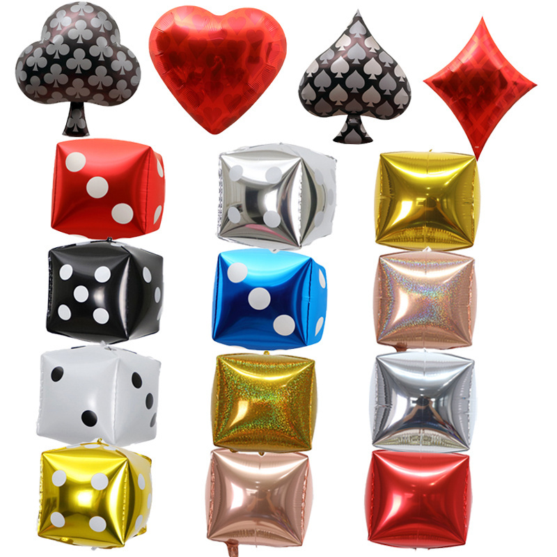 RTS 12 Inch 4D Square Black Dice Playing Cards Game Toys Foil Balloon Las Vegas Poker Casino Theme Party Decoration