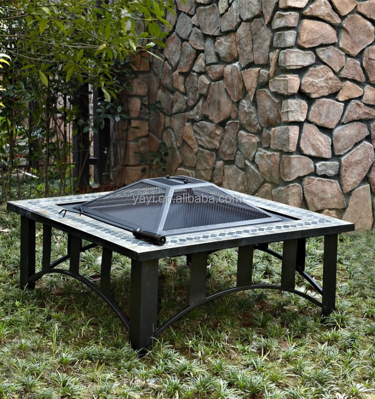 Outdoor Fire Pit Square Table Metal Table Backyard Patio Garden Stove Wood Burning Fireplace