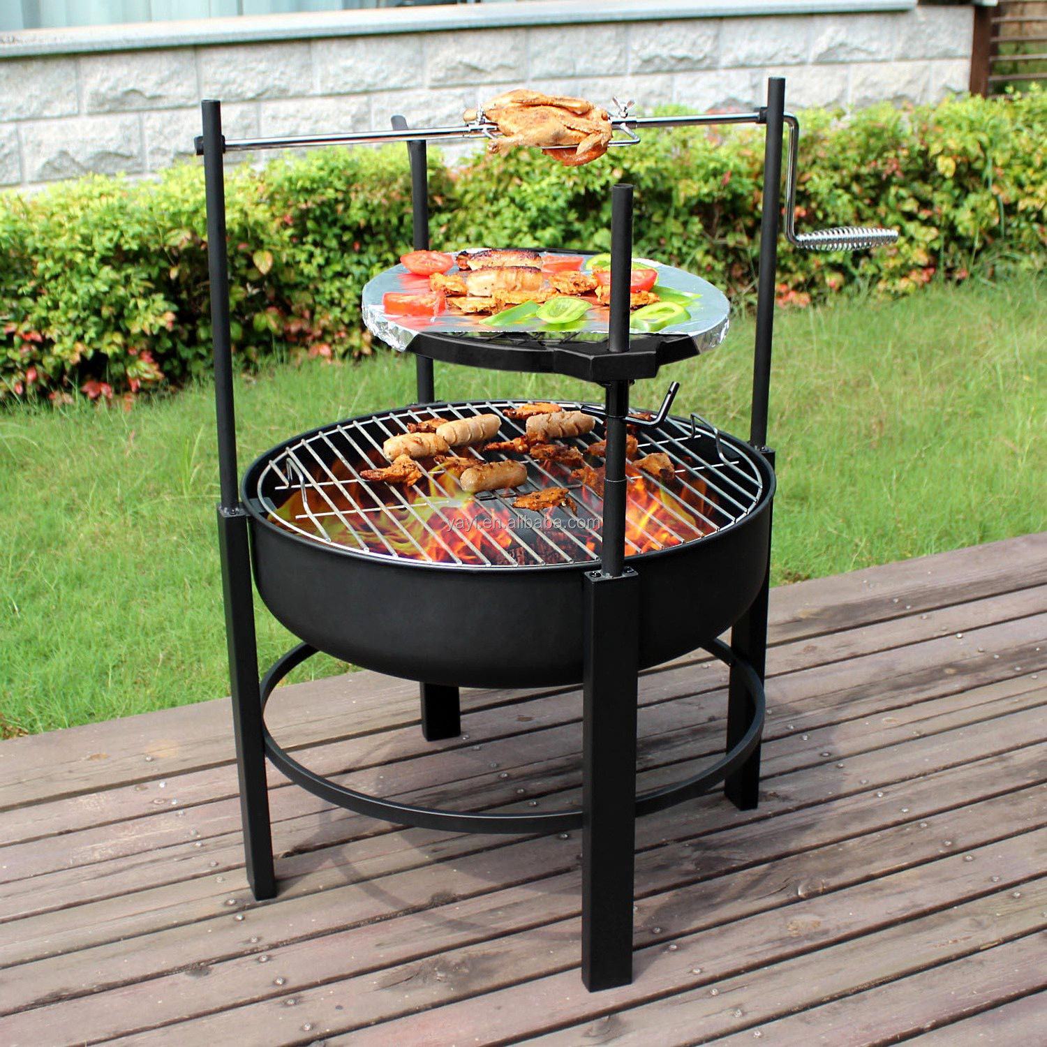 26 inch 3 in 1 wood burning outside fire pit with with barbecue roasting grill outdoor Backyard